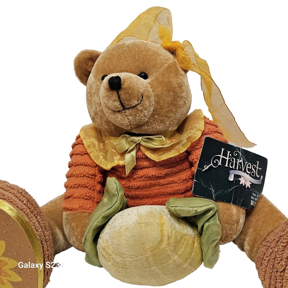 WalMart Harvest Bear Doll Decoration Bigfoot Sunflower Velour Fall Autumn 16"